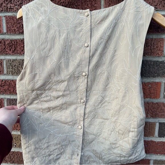 Express Tan Cream Embroidered Front Buttoned Back Sleeveless Boxy Fit Tank Top - Picture 5 of 5